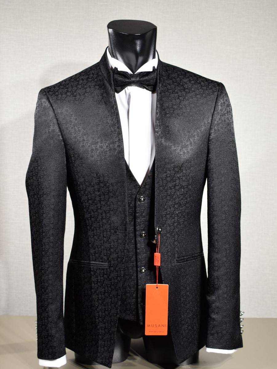 Musani Milano Cerimonia Abito musani cerimonia nero damascato slim fit