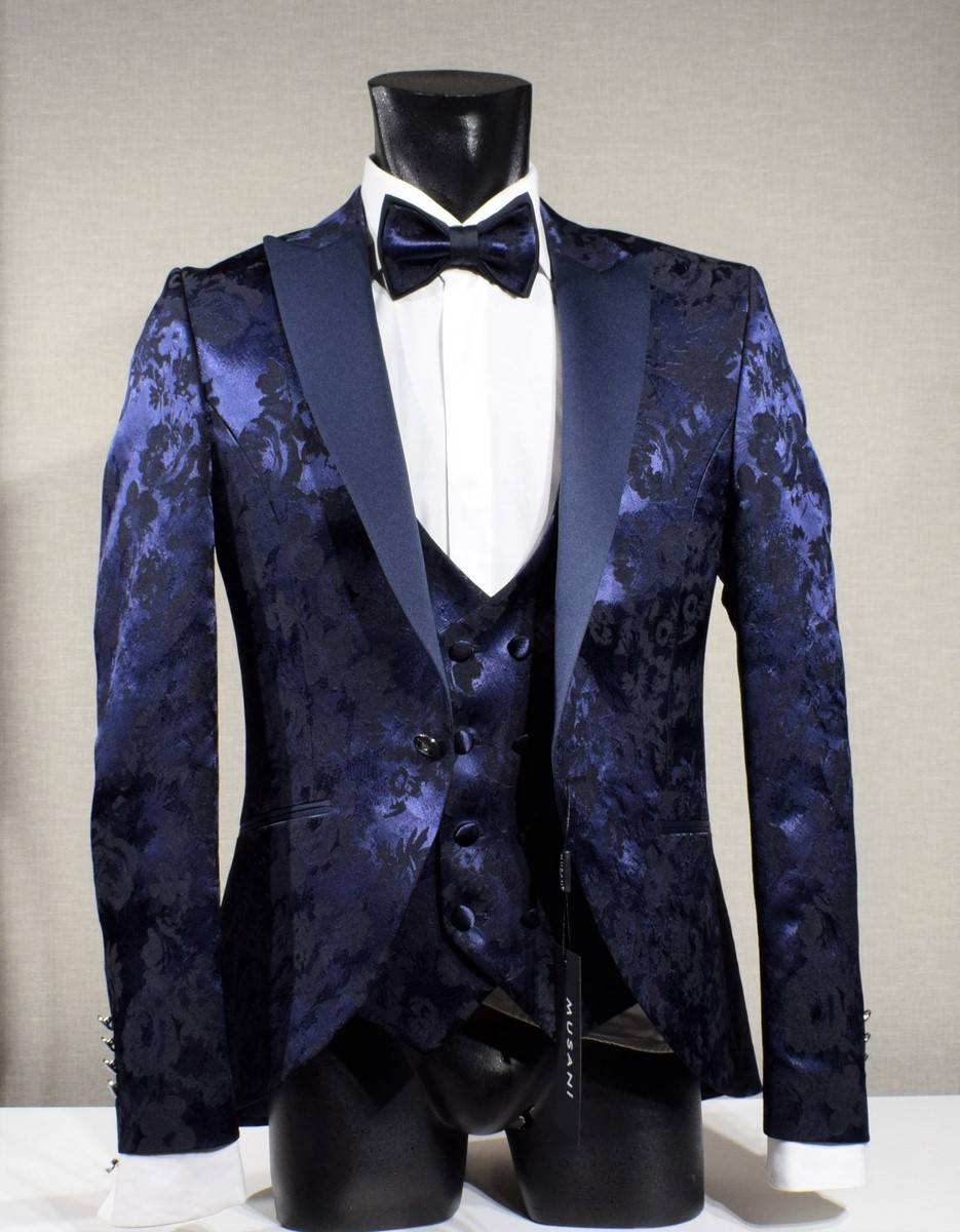 Musani Milano Cerimonia Abito blu damascato musani cerimonia sposo slim fit Novità