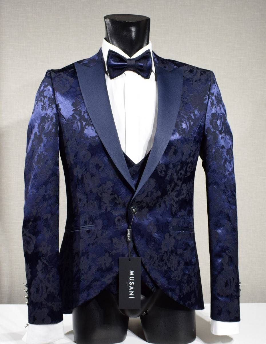 Musani Milano Cerimonia Abito blu damascato musani cerimonia sposo slim fit Novità