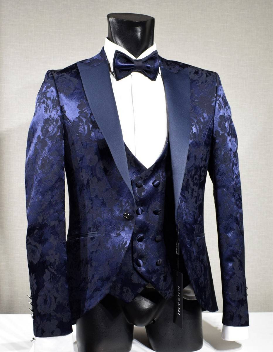 Musani Milano Cerimonia Abito blu damascato musani cerimonia sposo slim fit Novità