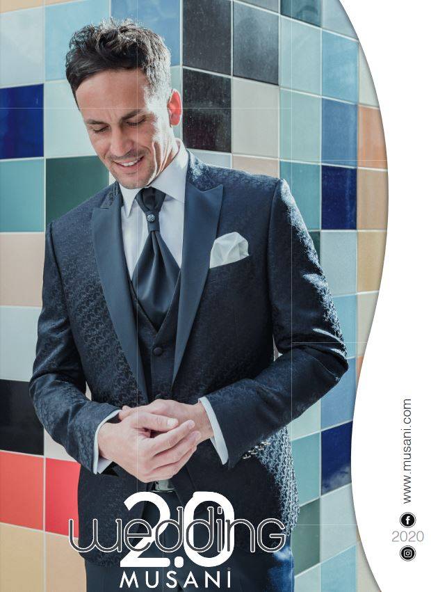 Musani Milano Cerimonia Abito smoking blu damascato musani cerimonia slim fit Presa