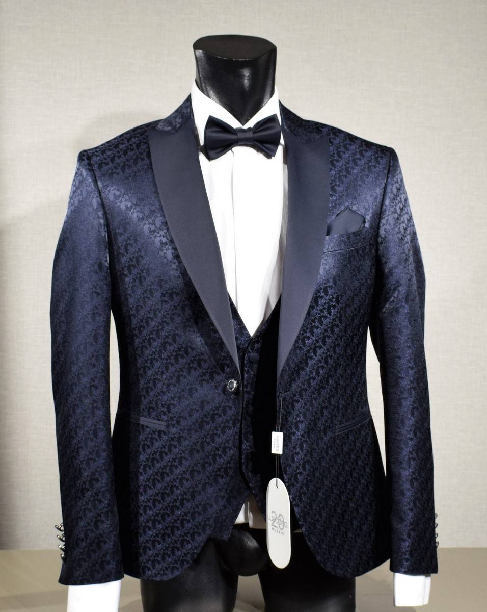 Musani Milano Cerimonia Abito smoking blu damascato musani cerimonia slim fit Presa