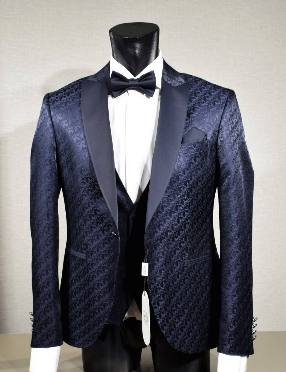 Musani Milano Cerimonia Abito smoking blu damascato musani cerimonia slim fit Presa