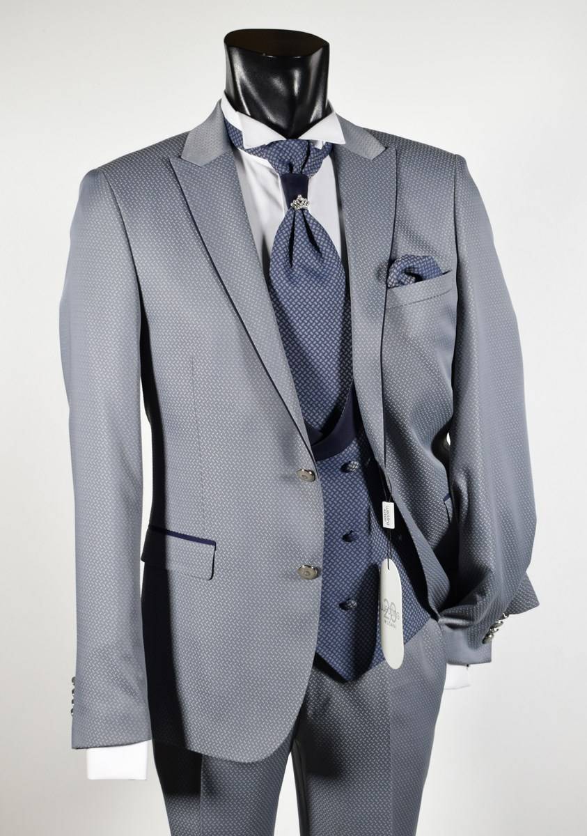 Musani Milano Cerimonia Abito musani cerimonia grigio chiaro slim fit con petto a lancia Offerta