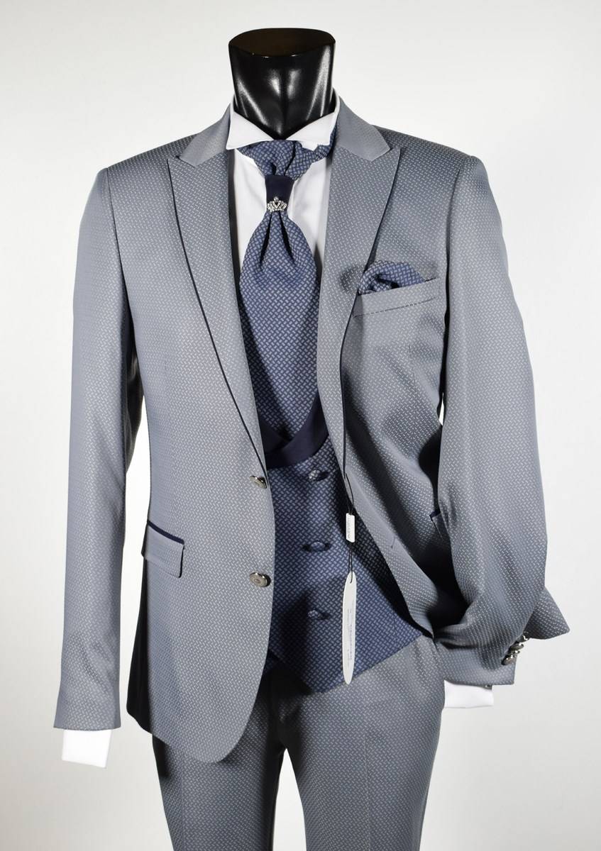 Musani Milano Cerimonia Abito musani cerimonia grigio chiaro slim fit con petto a lancia Offerta