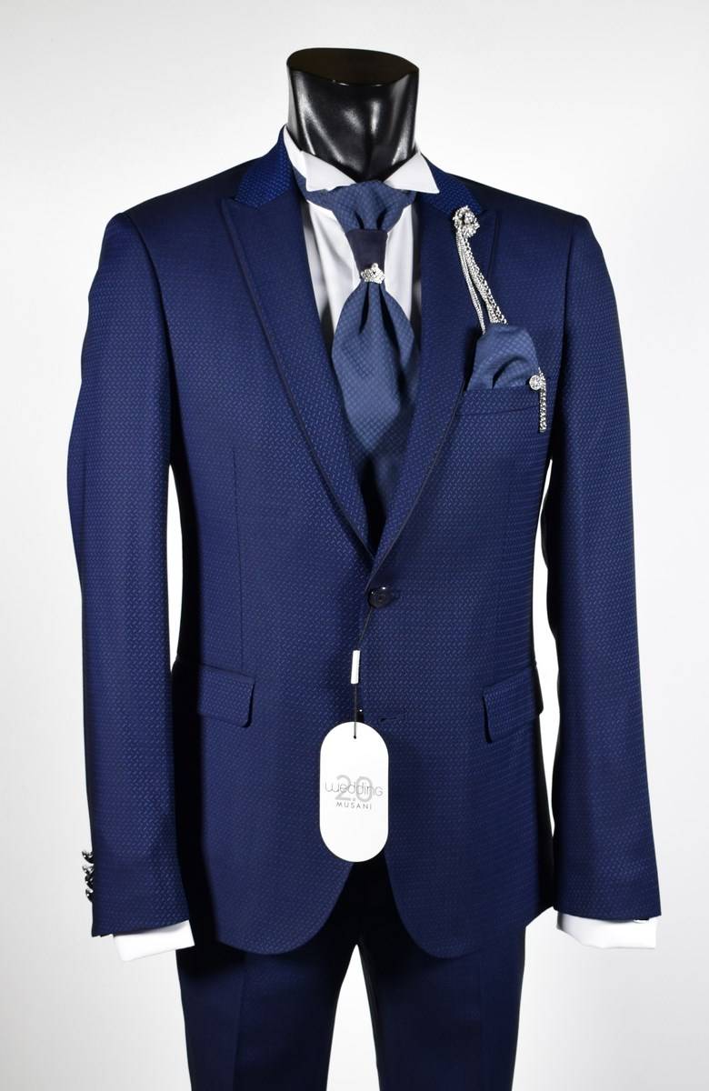 Musani Milano Cerimonia Abito musani cerimonia bluette slim fit con petto a lancia Online