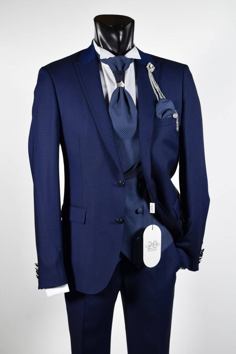 Musani Milano Cerimonia Abito musani cerimonia bluette slim fit con petto a lancia Online