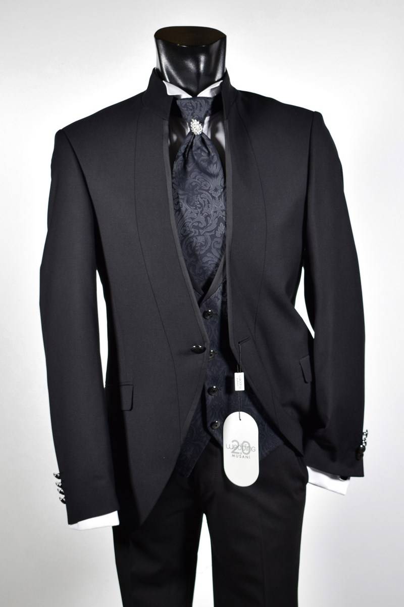 Musani Milano Cerimonia Abito nero slim fit musani cerimonia modello alla coreana Outlet