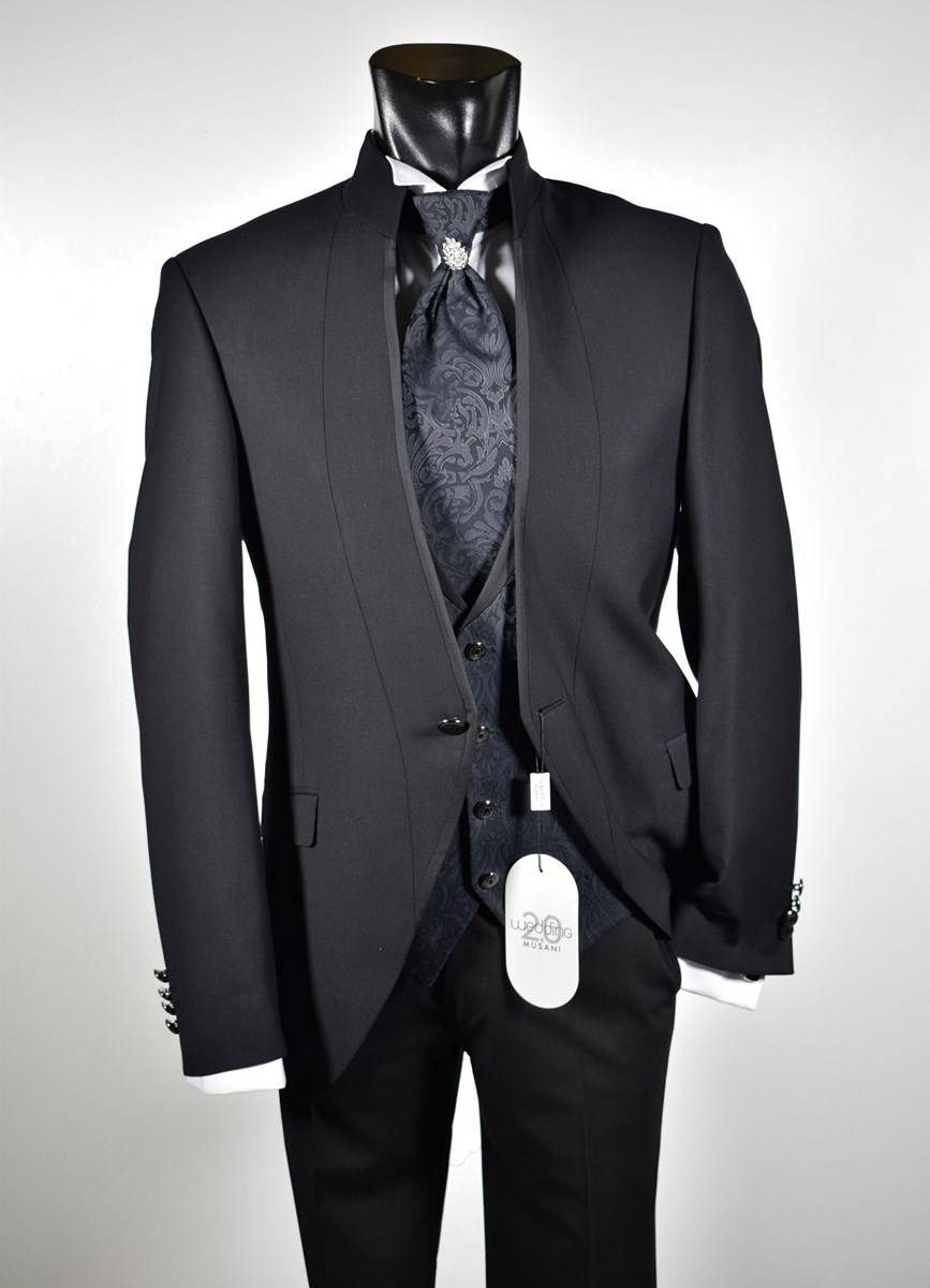 Musani Milano Cerimonia Abito nero slim fit musani cerimonia modello alla coreana Outlet