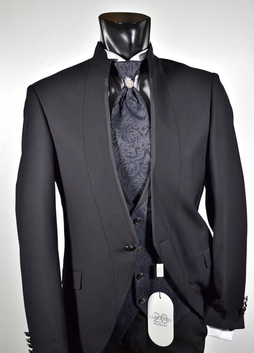 Musani Milano Cerimonia Abito nero slim fit musani cerimonia modello alla coreana Outlet