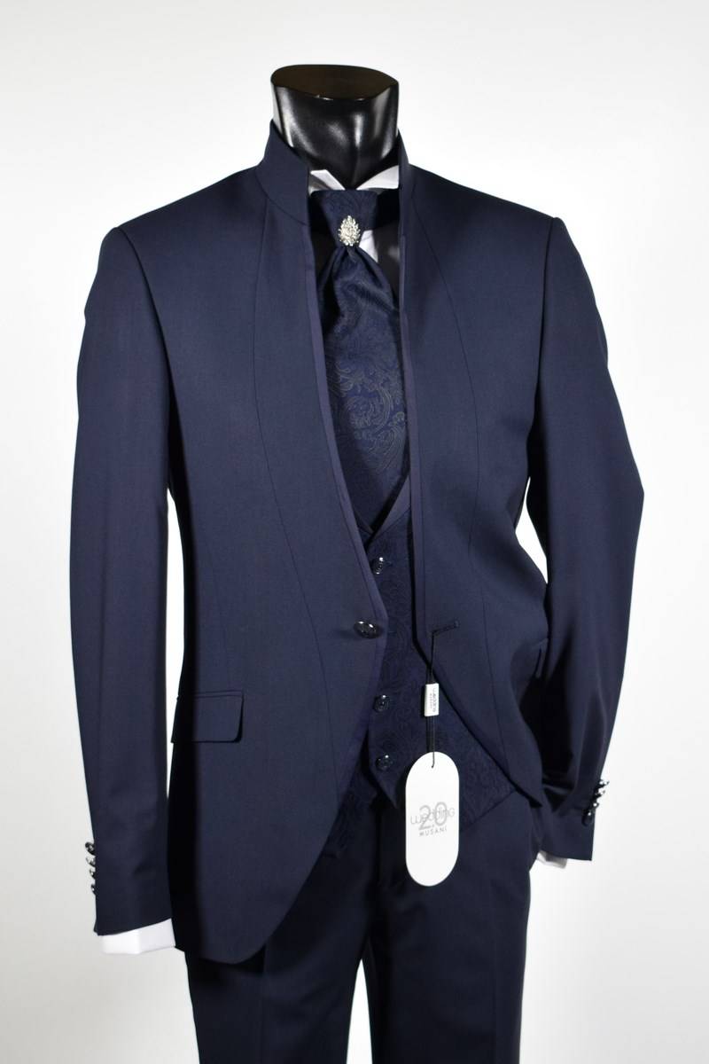 Musani Milano Cerimonia Abito blu slim fit musani milano modello alla coreana In Vendita