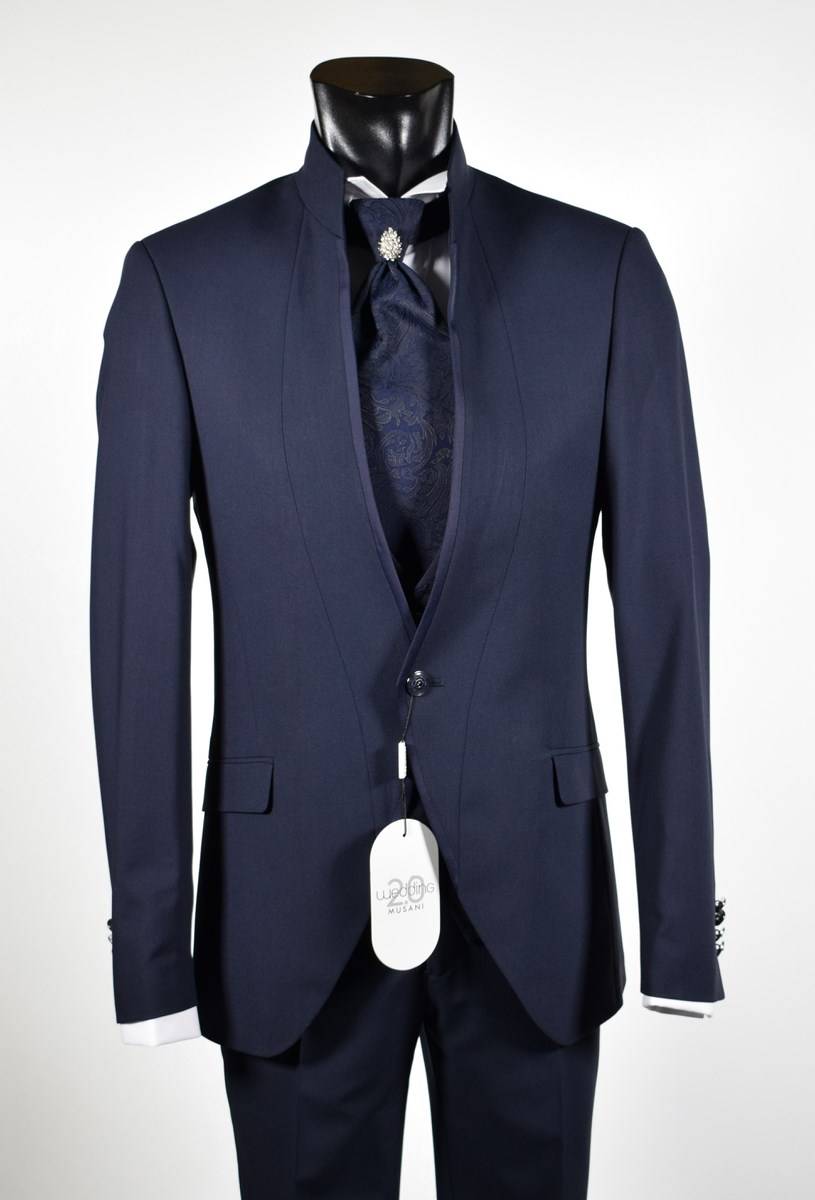 Musani Milano Cerimonia Abito blu slim fit musani milano modello alla coreana In Vendita