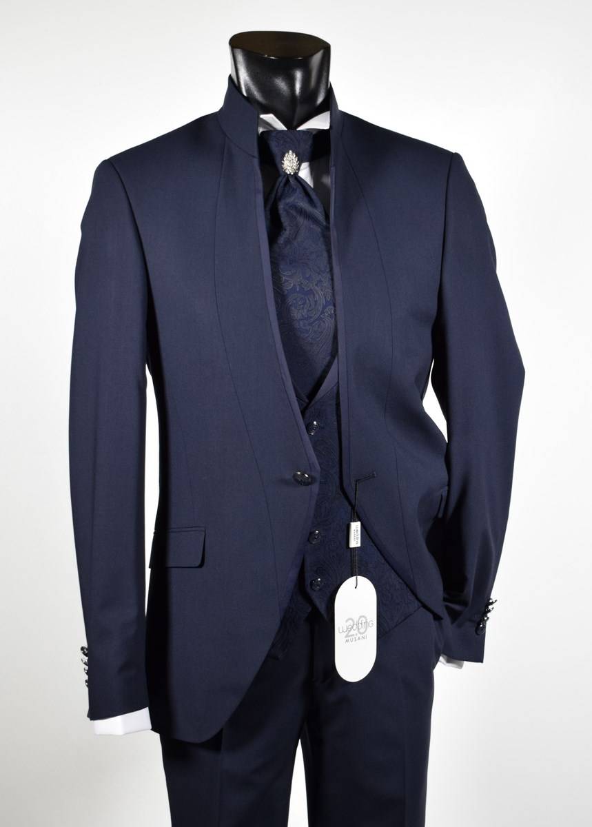 Musani Milano Cerimonia Abito blu slim fit musani milano modello alla coreana In Vendita