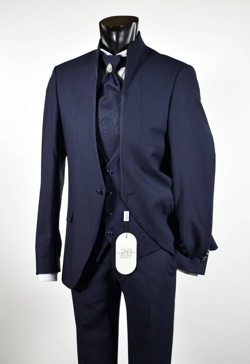 Musani Milano Cerimonia Abito blu slim fit musani milano modello alla coreana In Vendita