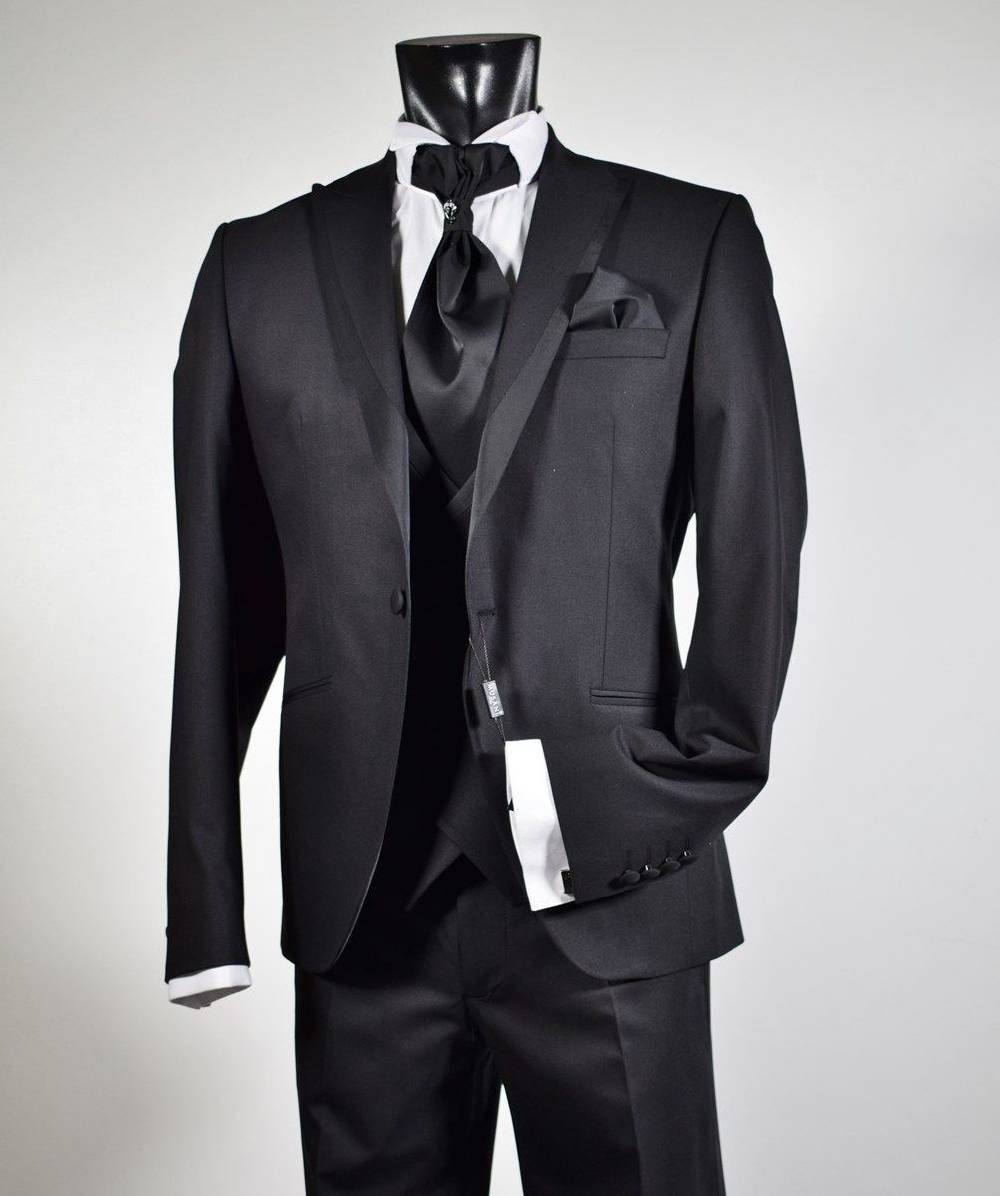 Musani Milano Cerimonia Abito nero slim fit musani cerimonia con petto a lancia Vendita Calda