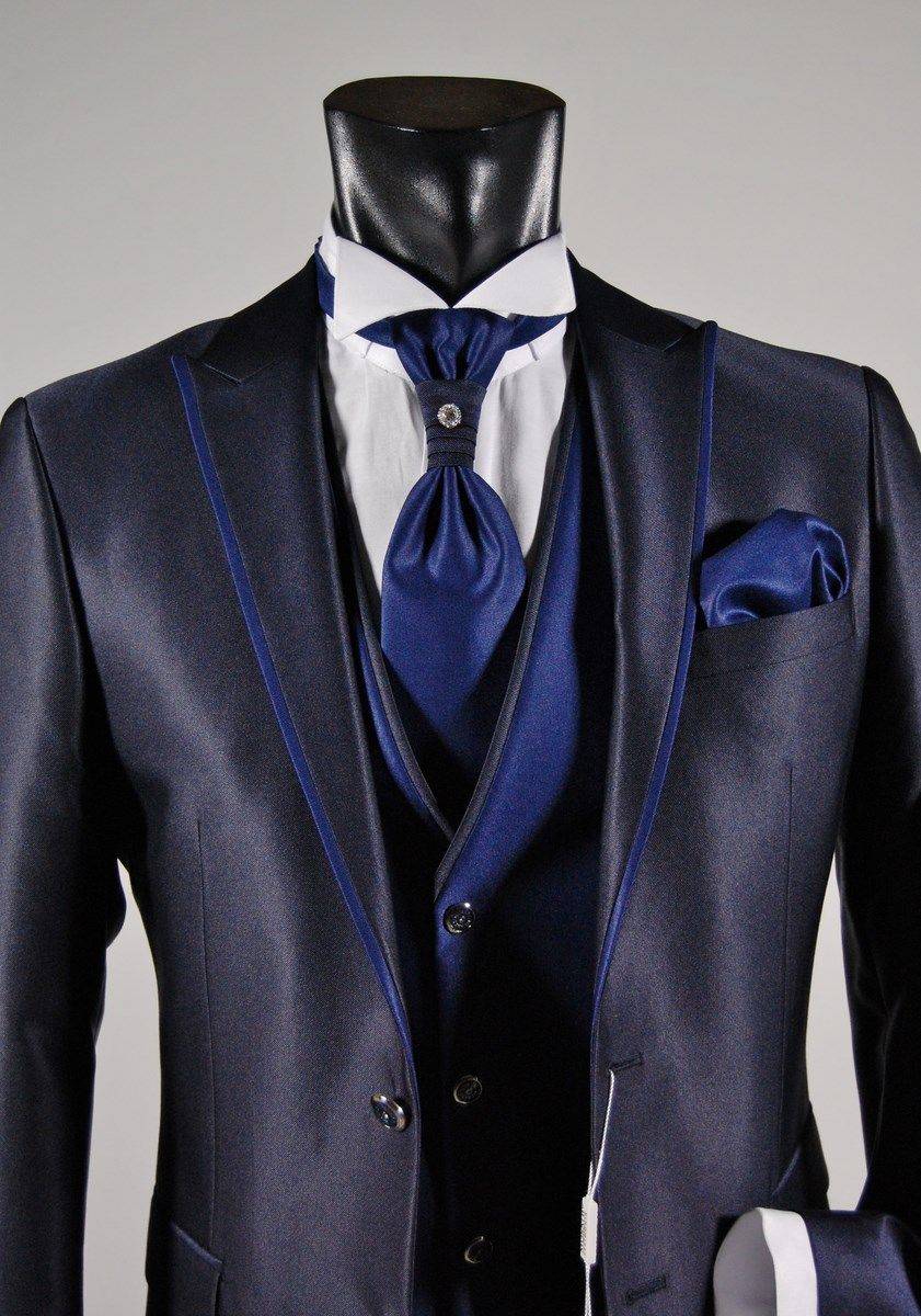 Musani Milano Cerimonia Abito da sposo slim fit musani cerimonia in colore blu e nero