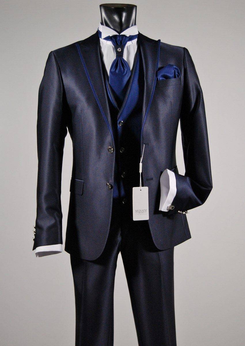 Musani Milano Cerimonia Abito da sposo slim fit musani cerimonia in colore blu e nero I Più Venduti