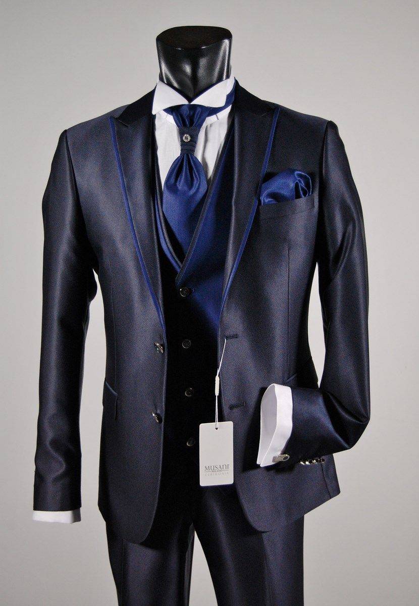 Musani Milano Cerimonia Abito da sposo slim fit musani cerimonia in colore blu e nero I Più Venduti