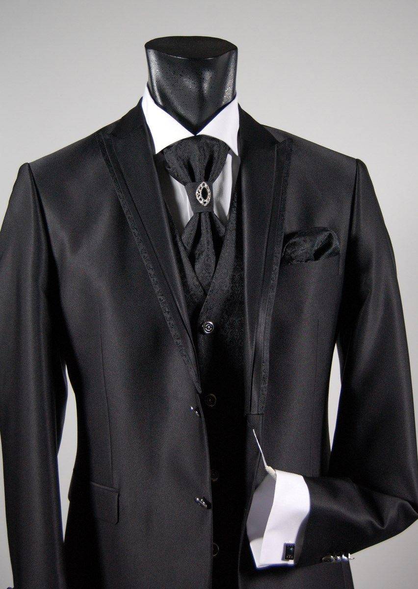 Musani Milano Cerimonia Abito da sposo nero slim fit completo di gilet cravatta e camicia musani milano
