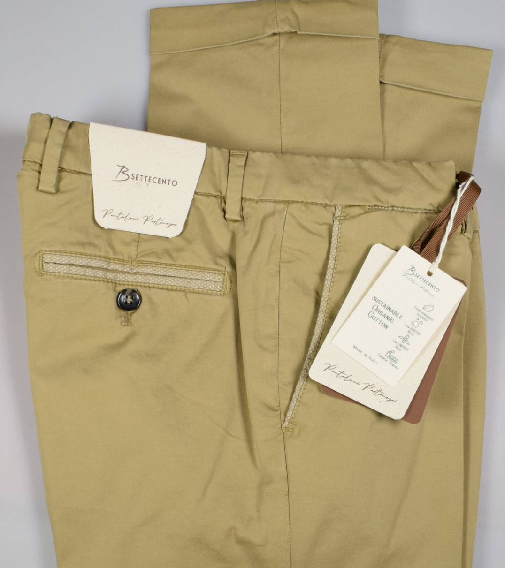 B Settecento Pantalone senape b700 in cotone raso stretch slim fit Offerta San Valentino