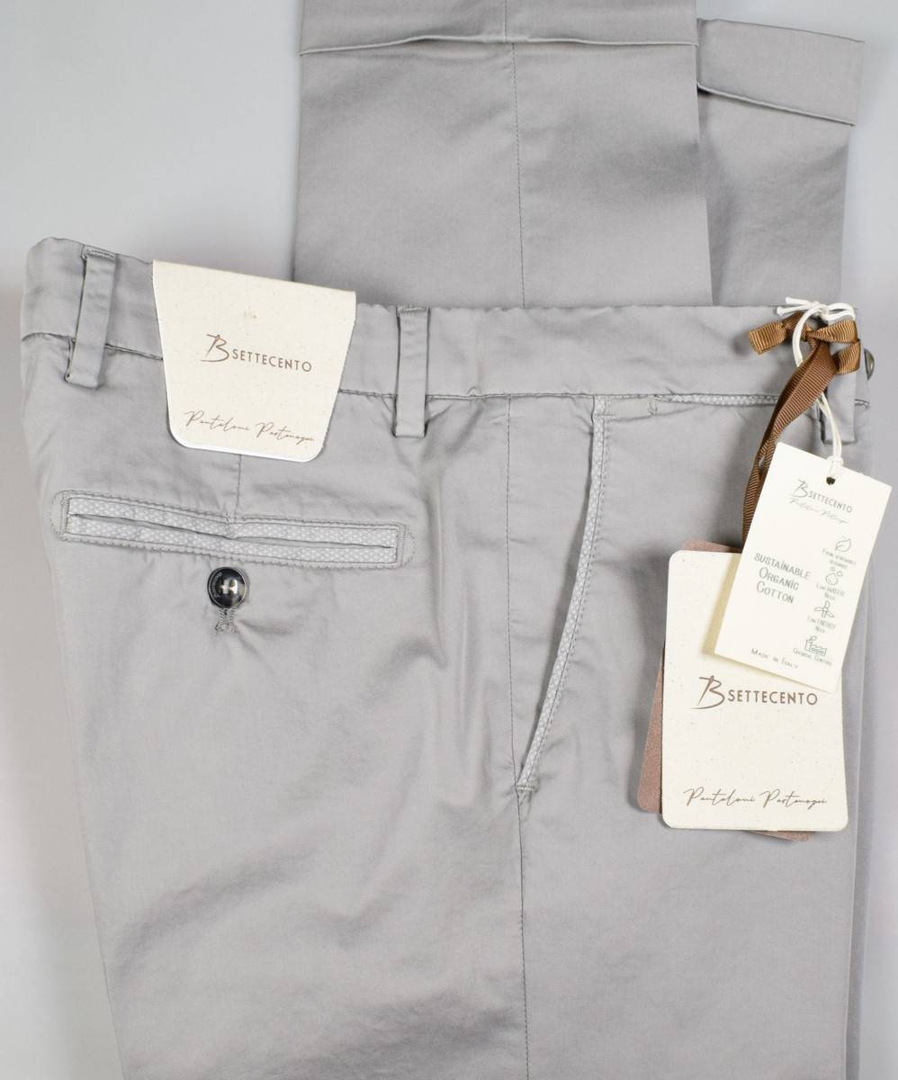 B Settecento Pantalone grigio chiaro b700 in cotone raso stretch slim fit Offerta Anniversario