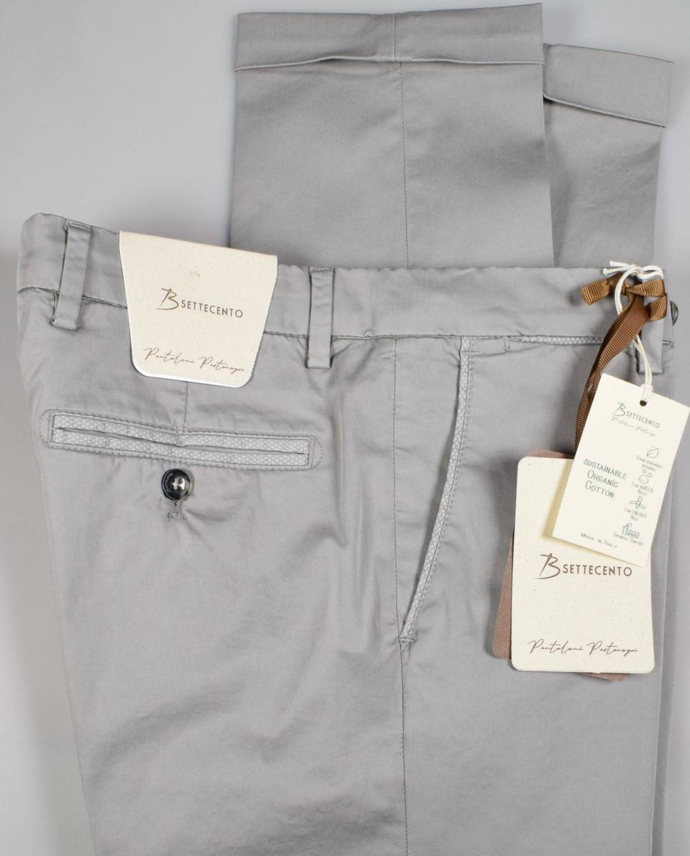 B Settecento Pantalone grigio chiaro b700 in cotone raso stretch slim fit Offerta Anniversario