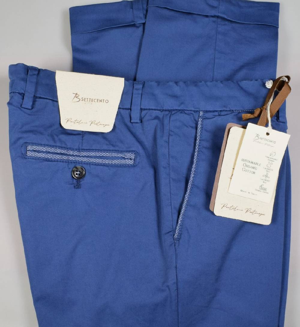 B Settecento Pantalone blu marine b700 in cotone raso stretch slim fit Smaltimento dello stoccaggio