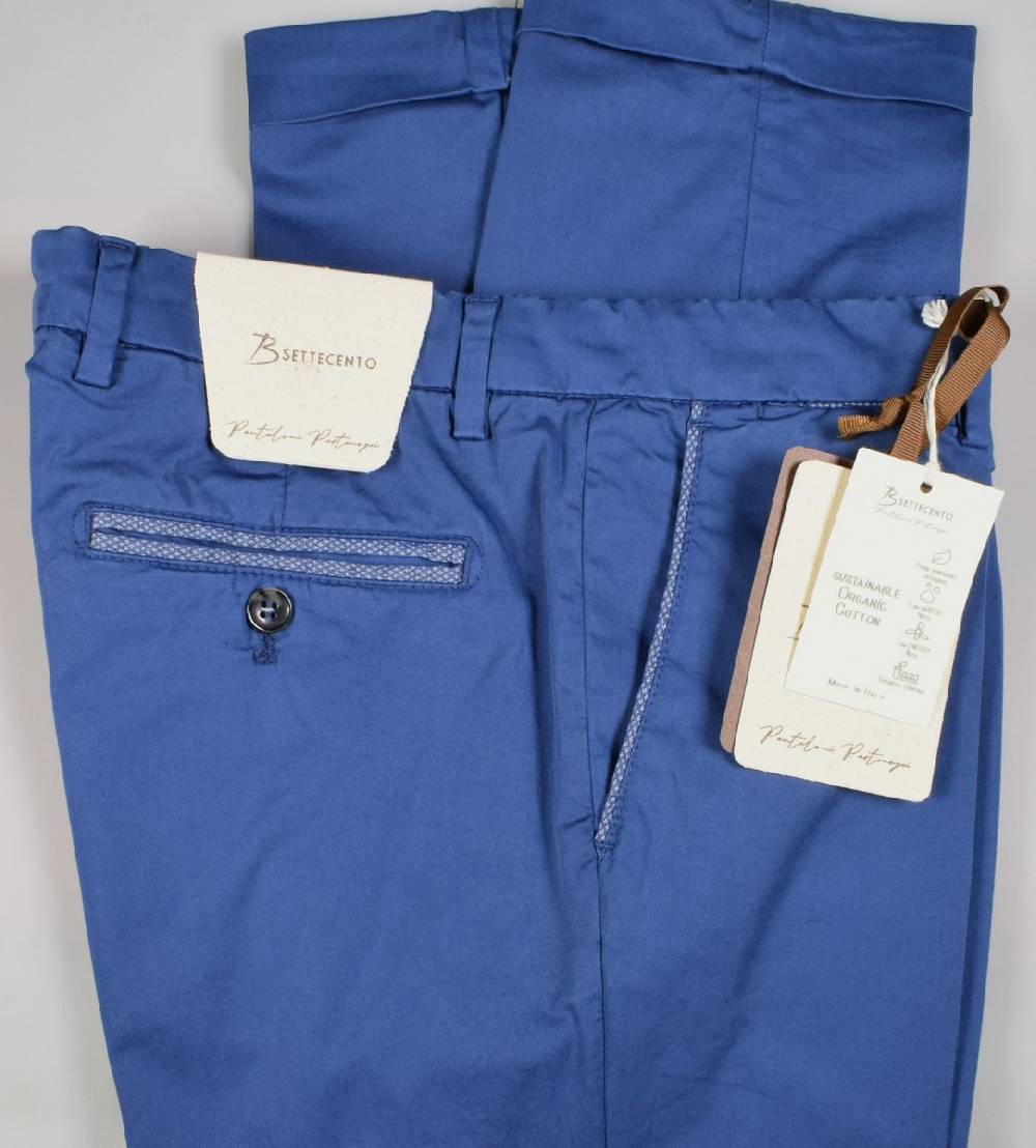 B Settecento Pantalone blu marine b700 in cotone raso stretch slim fit Smaltimento dello stoccaggio