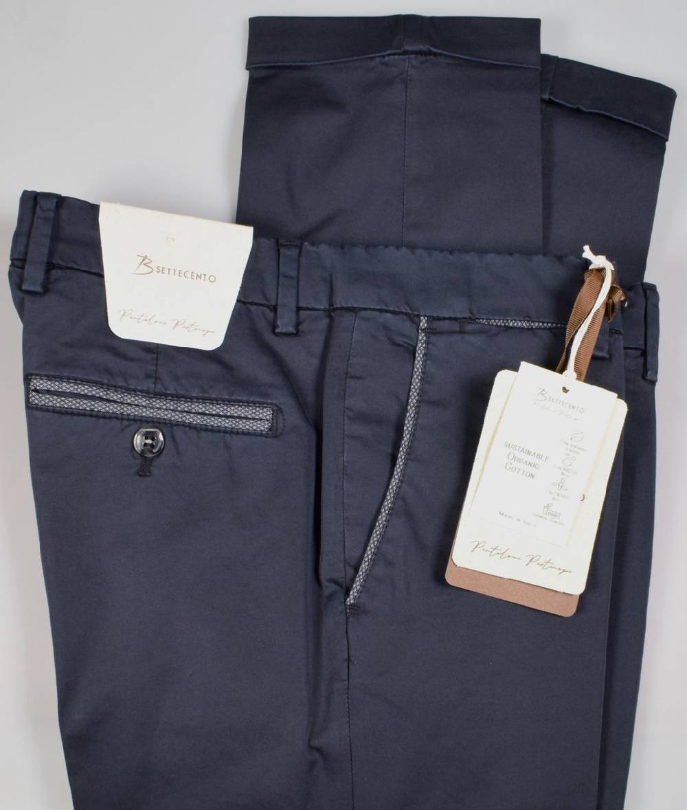 B Settecento Pantalone blu scuro b700 in cotone raso stretch slim fit Vendita calda