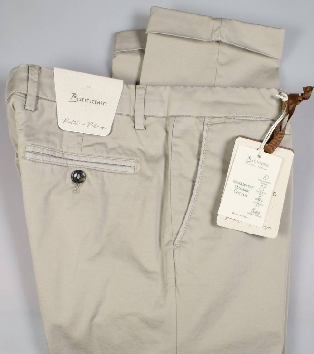 B Settecento Pantalone beige b700 in cotone raso stretch slim fit Offerta migliore