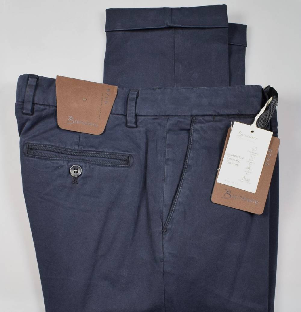 B Settecento Pantalone blu bsettecento in cotone raso stretch slim fit Lightning offer