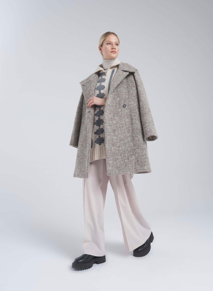 Lorena Antoniazzi PONCHO JACQUARD IN LANA E ALPACA Saldi Di Fabbrica