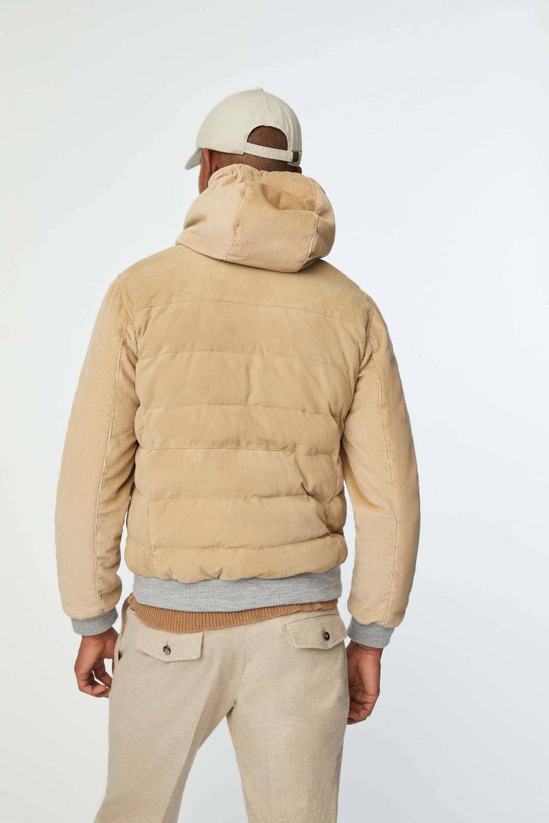 Lubiam Giubbino imbottito in suede con cappuccio nocciola Giubbino imbottito in suede con cappuccio nocciola Vendita Economica