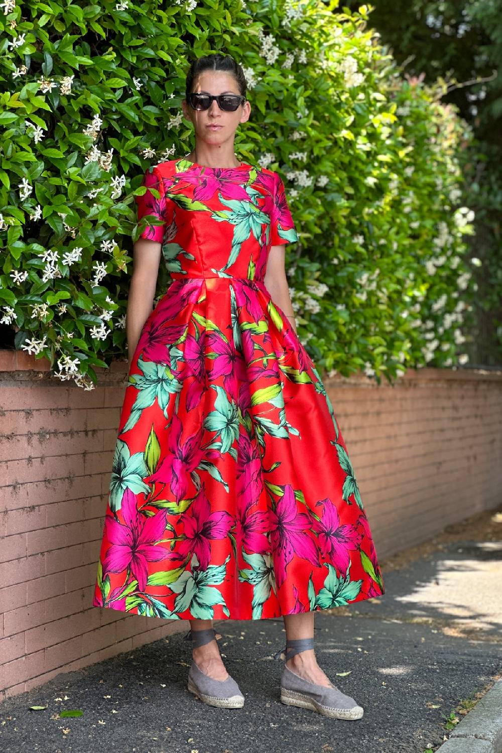 Lunatica Milano Abito Flower Red Sleeves Nuova