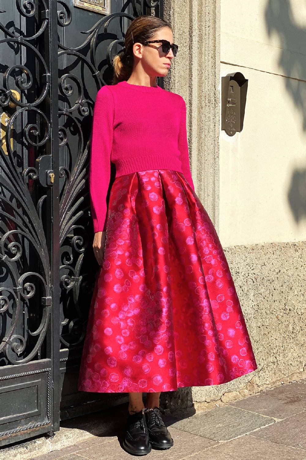 Lunatica Milano Gonna midi Pois Red Spedizione Gratuita