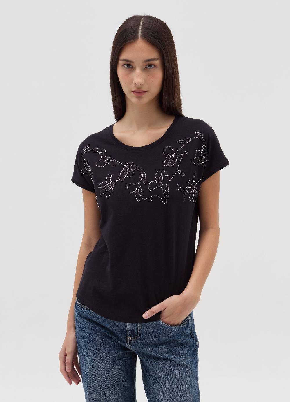 OVS T-shirt con ricamo floreale Vendita Calda