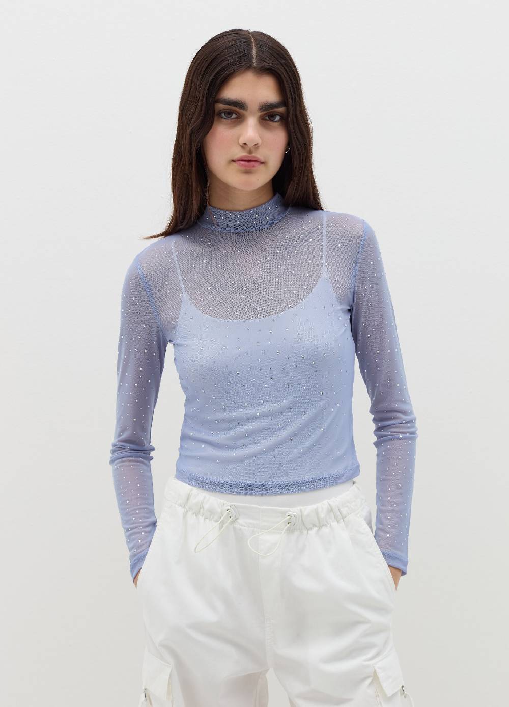 B. ANGEL T-shirt in mesh con strass all-over Qualità Garantita
