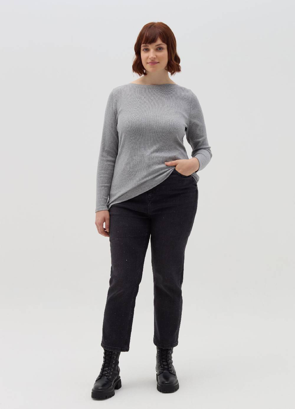 MYA T-shirt a costine con scollo a barca Curvy Negozi Online