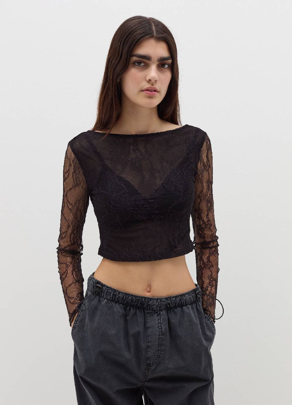 B. ANGEL T-shirt crop in pizzo con maniche lunghe Negozi Online