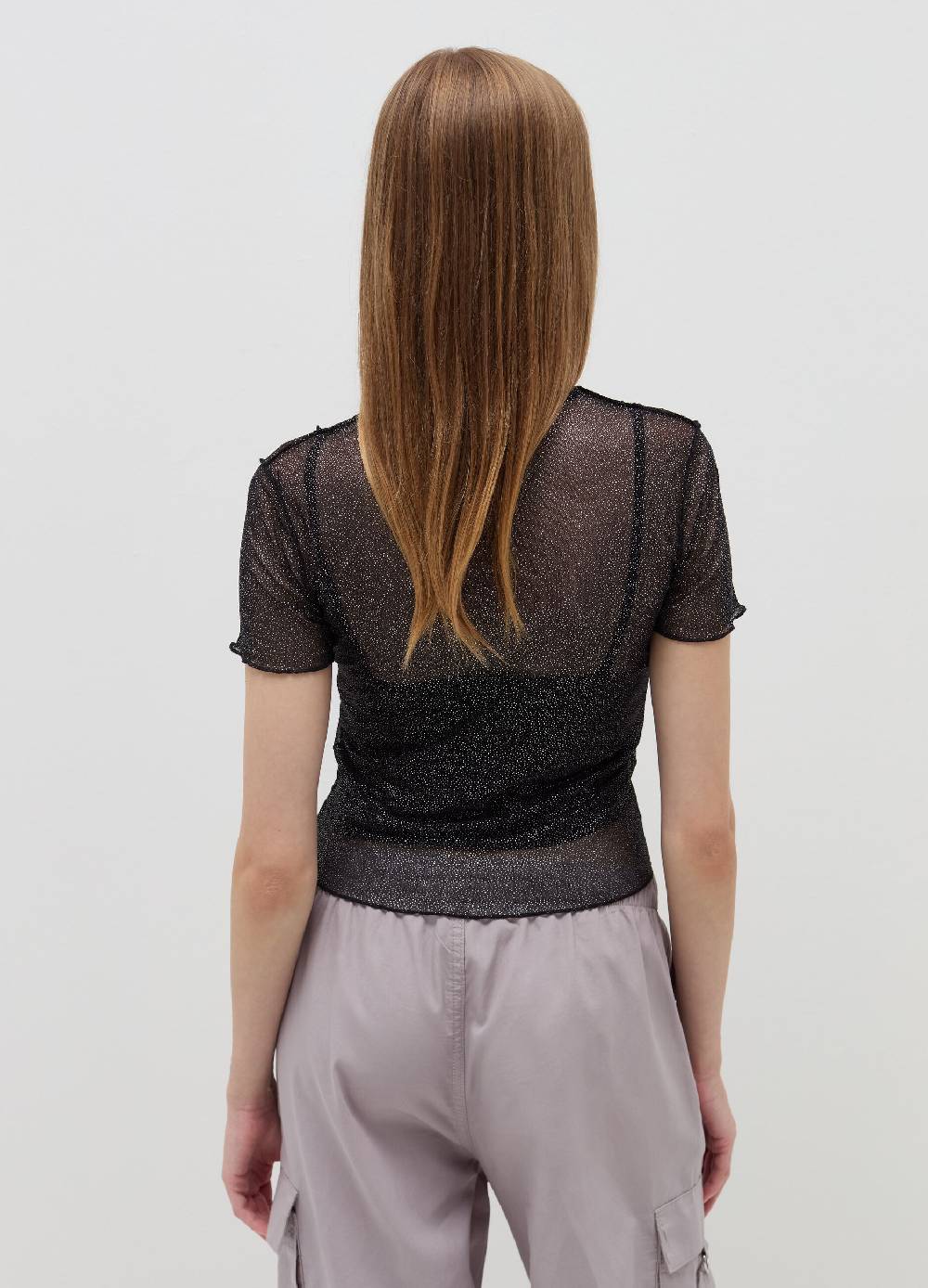 B. ANGEL T-shirt crop in mesh con profili ondulati Online