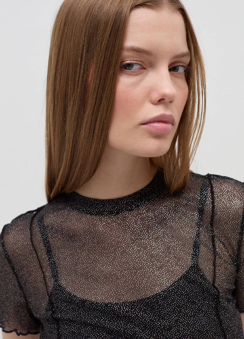 B. ANGEL T-shirt crop in mesh con profili ondulati Online