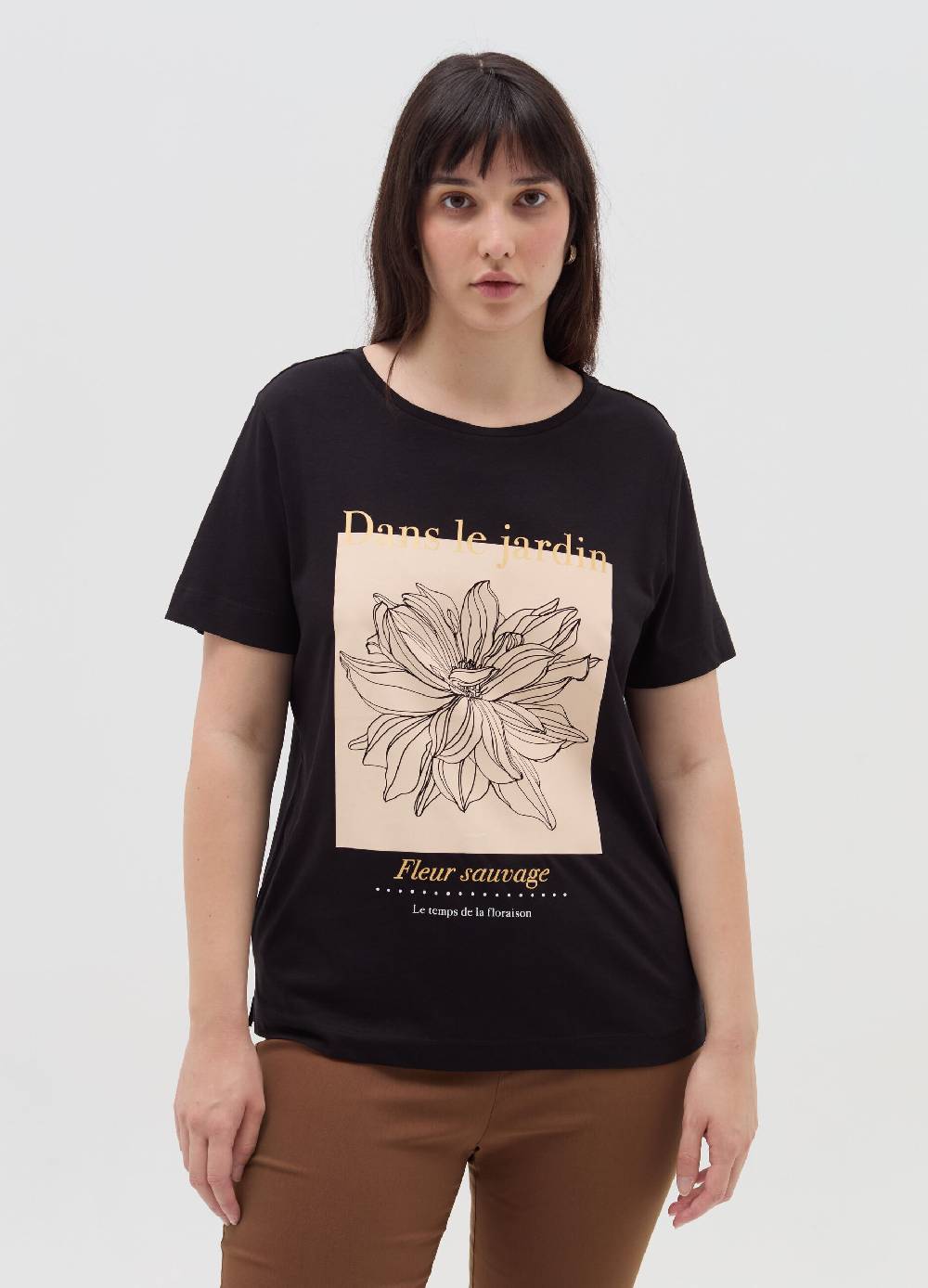 MYA T-shirt in cotone con stampa Curvy Vendita Calda