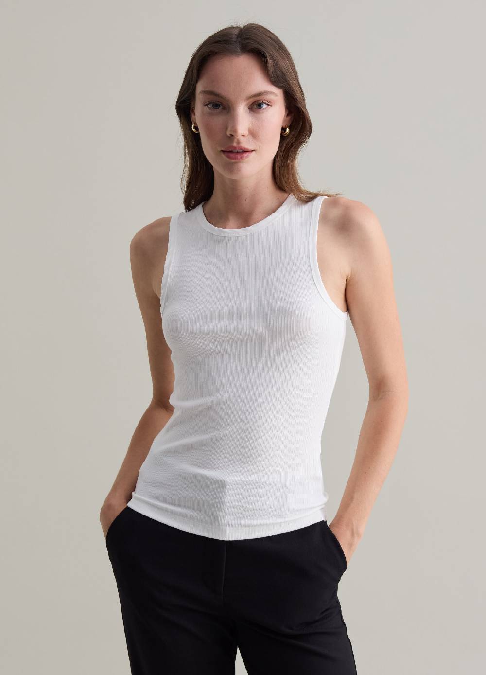 PIOMBO Tank top in viscosa stretch a costine In Saldo