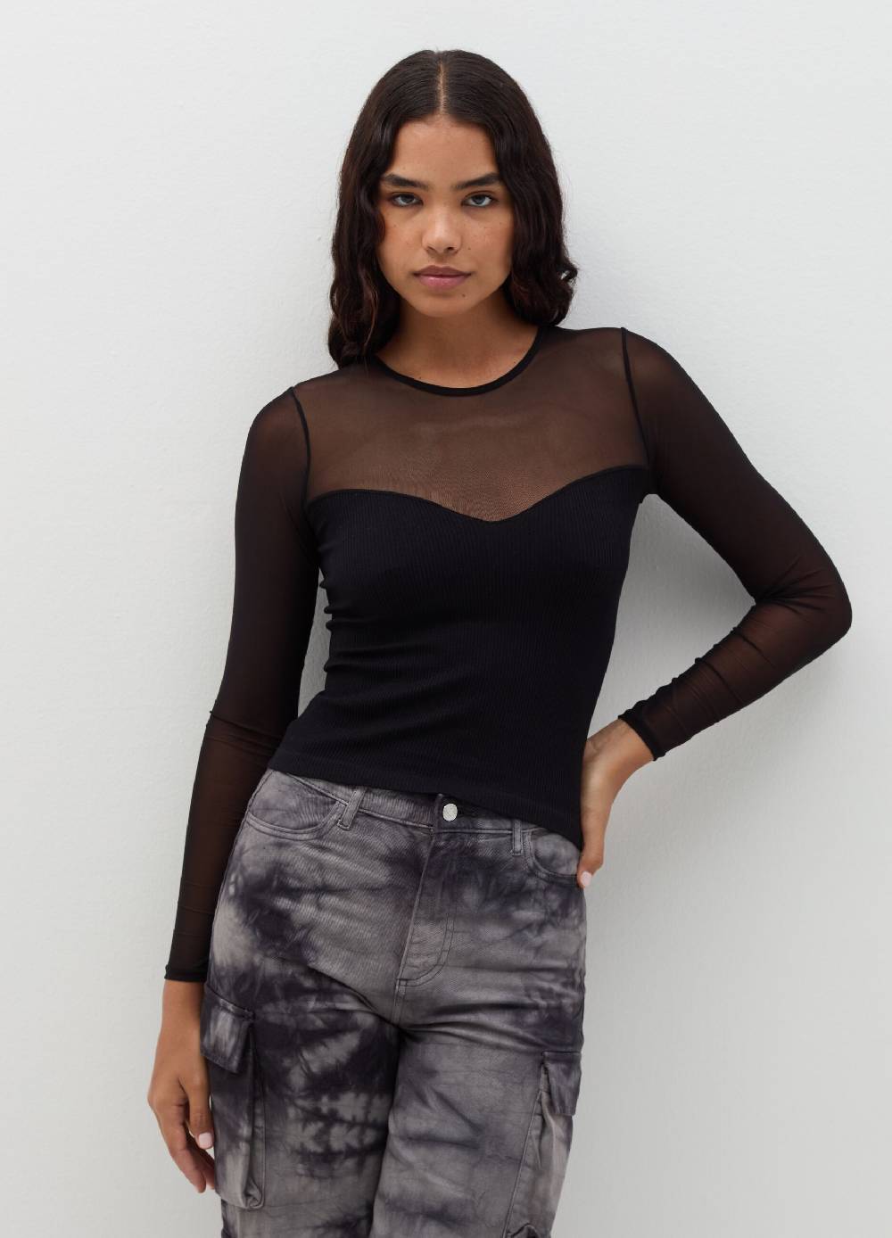 B. ANGEL T-shirt crop in mesh a maniche lunghe Affare Del Giorno