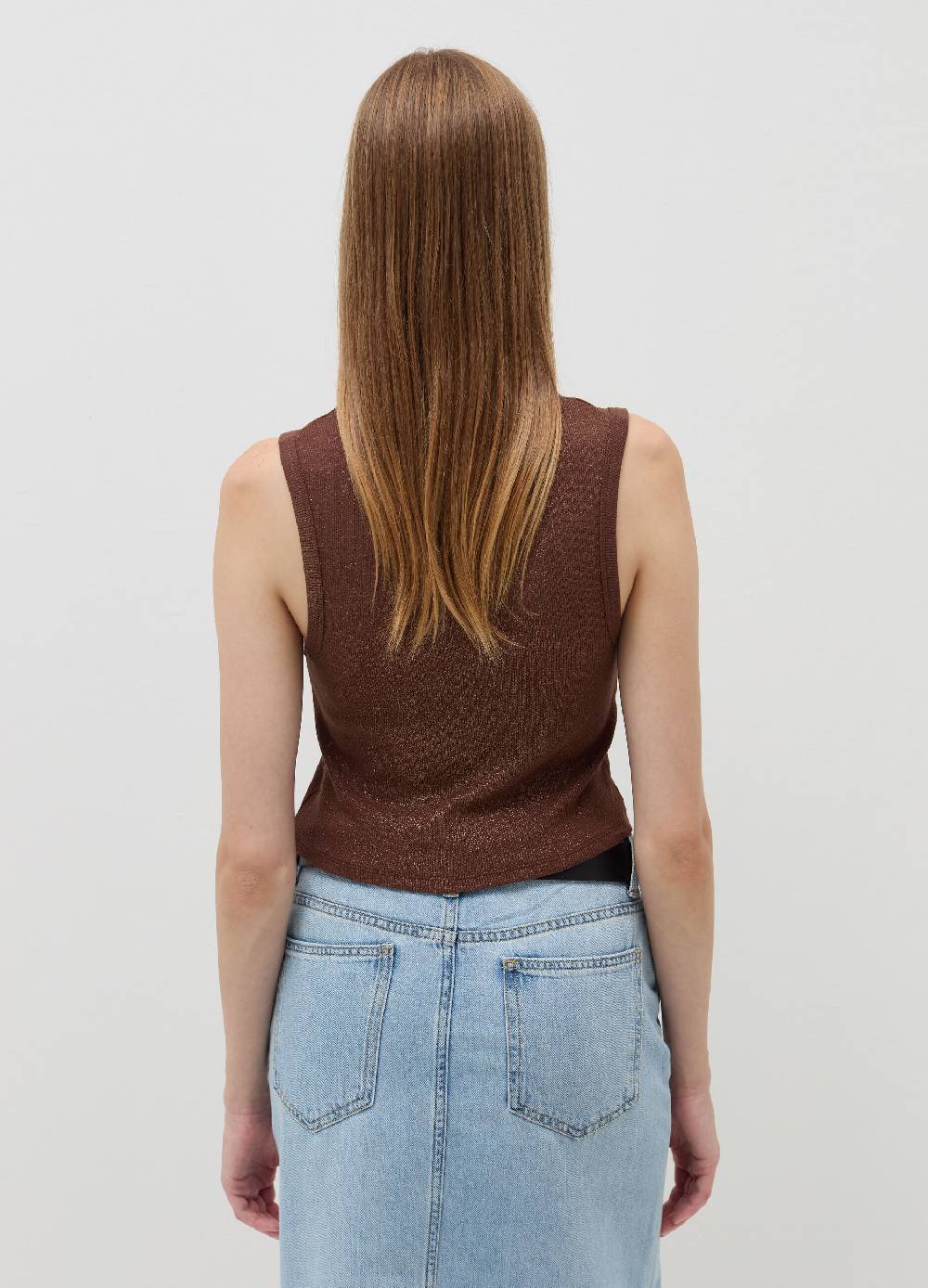 B. ANGEL Tank top crop a costine con lurex Nuovo
