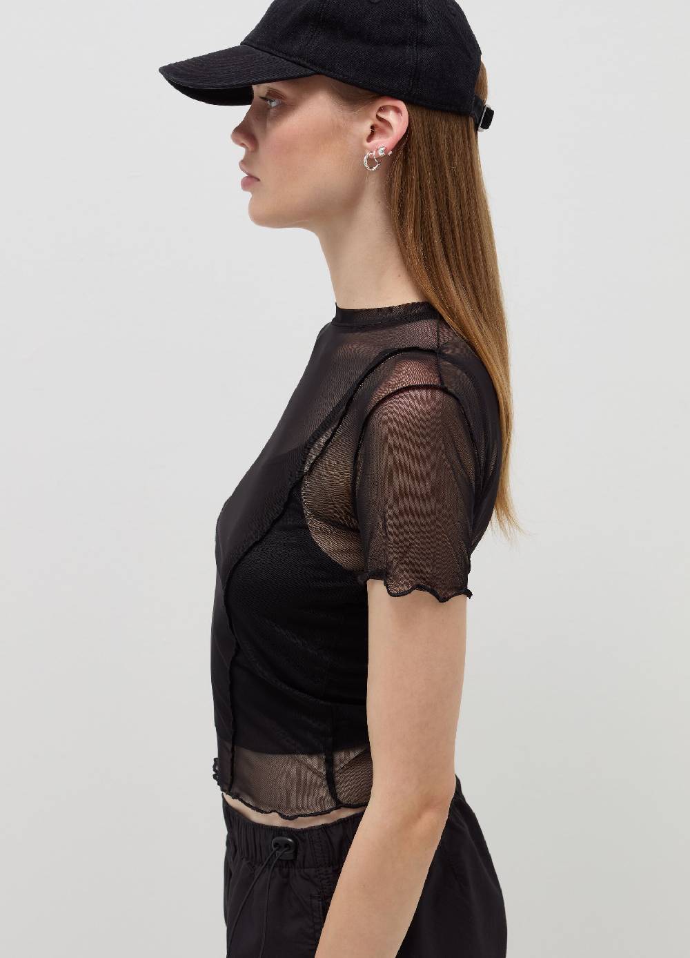 B. ANGEL T-shirt crop in mesh con profili ondulati Negozi Online