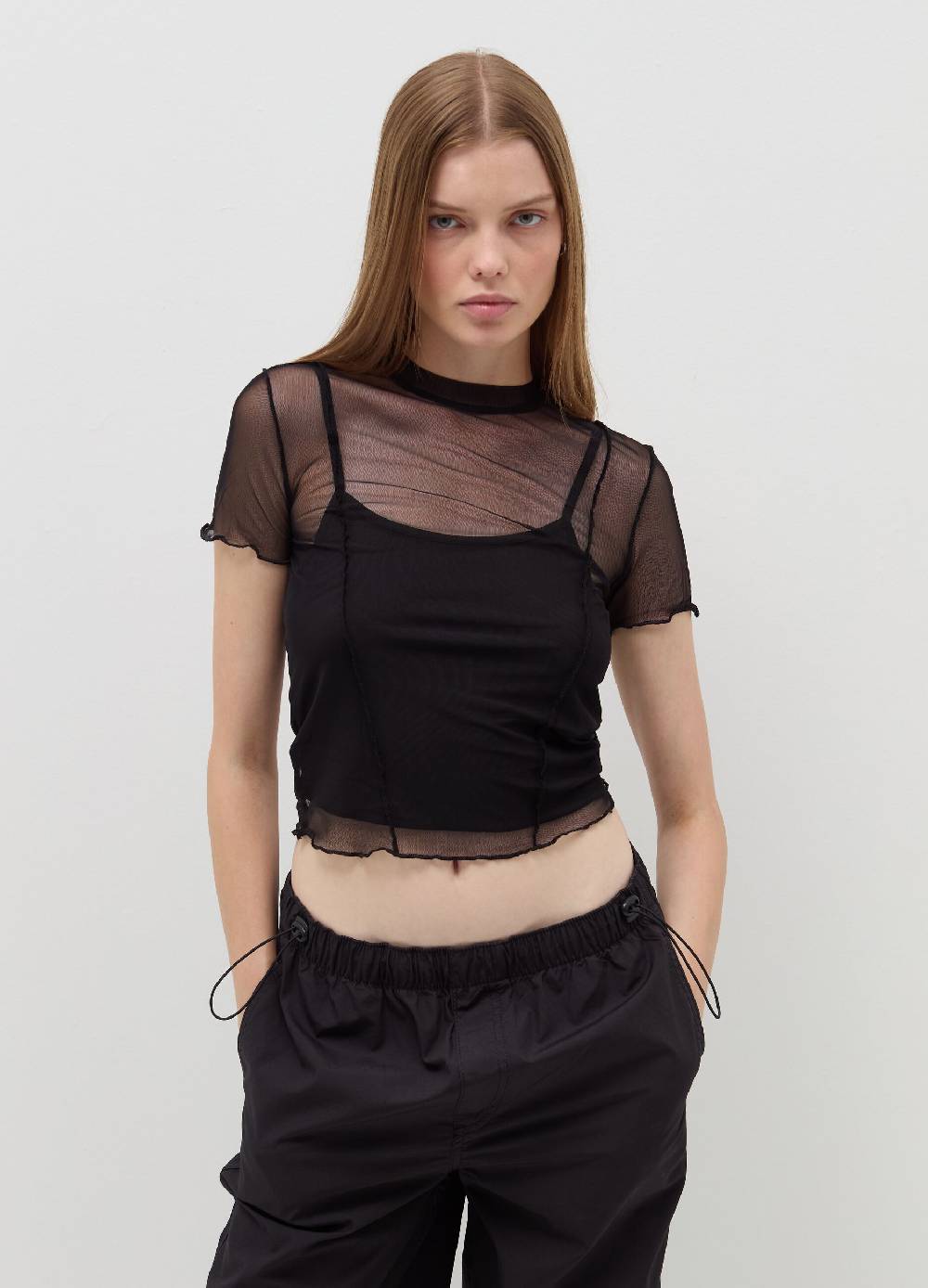 B. ANGEL T-shirt crop in mesh con profili ondulati Negozi Online