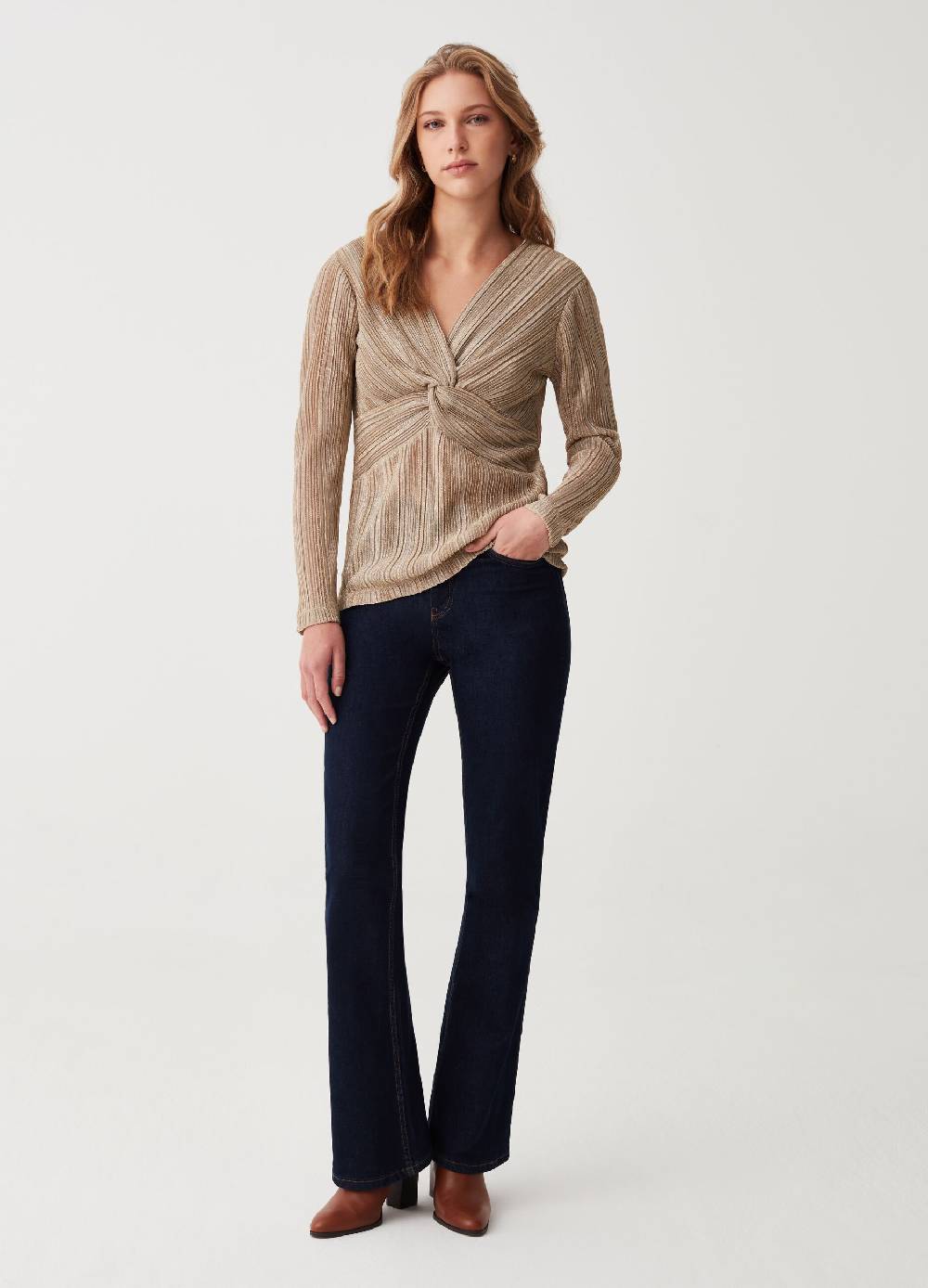 OVS T-shirt in lurex scollo a V con nodo Shopping Online