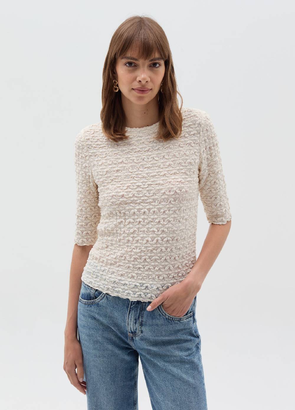 OVS T-shirt pointelle con lavorazione in rilievo Shopping Online