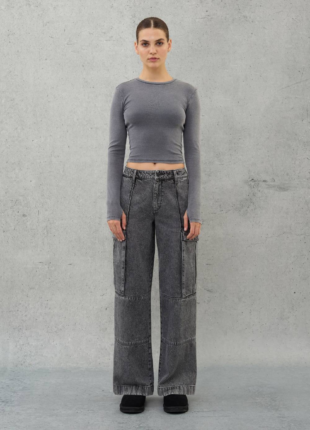UTOPJA Crop Longsleeve T-shirt Vintage Grey Vendita